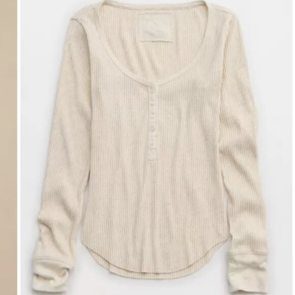 EUC - Aerie Essential Henley Layering T-Shirt in Heather Frost - Picture 1 of 9